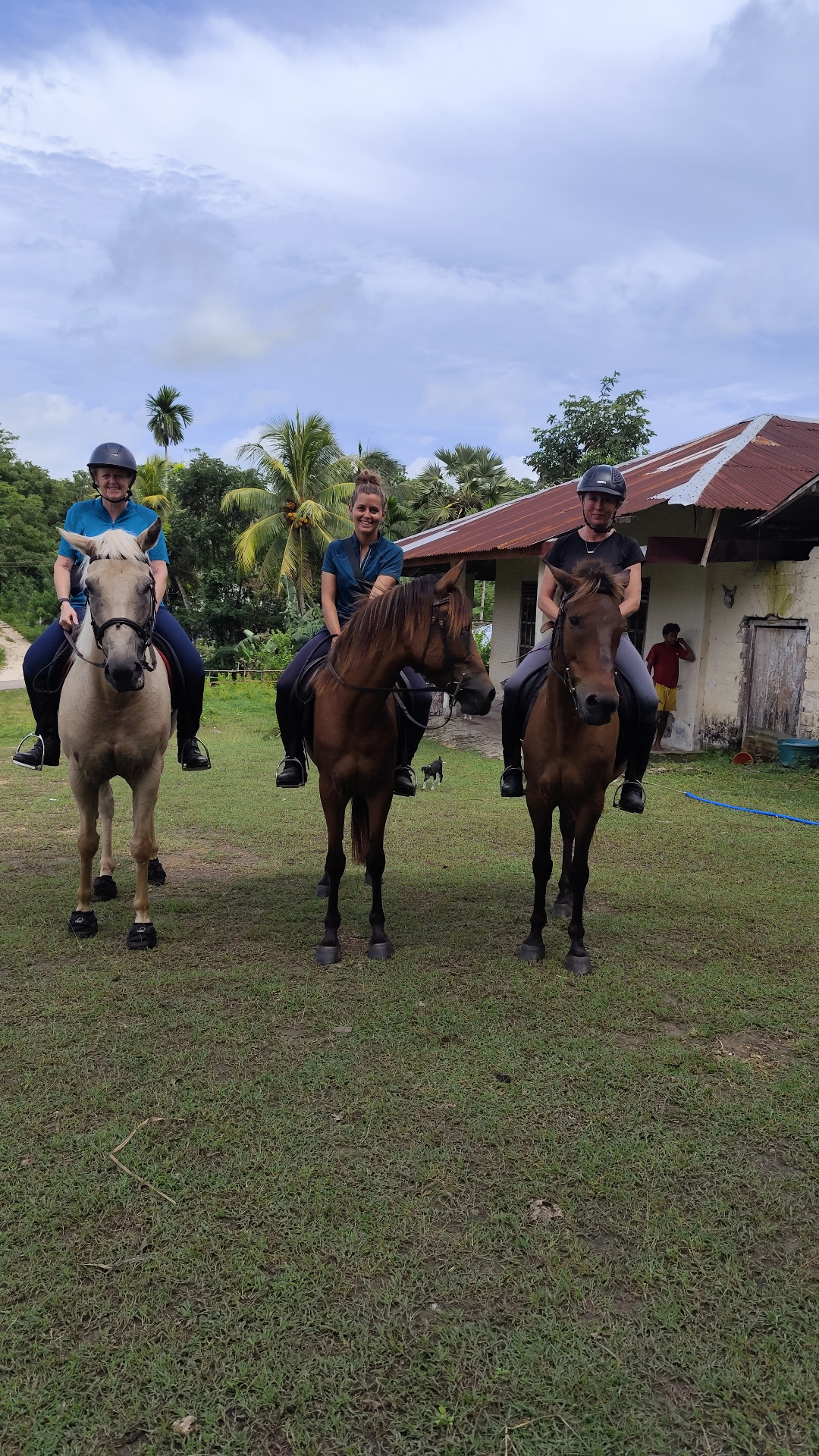 Three riders on Jack, Charlie and Suzie at the stable